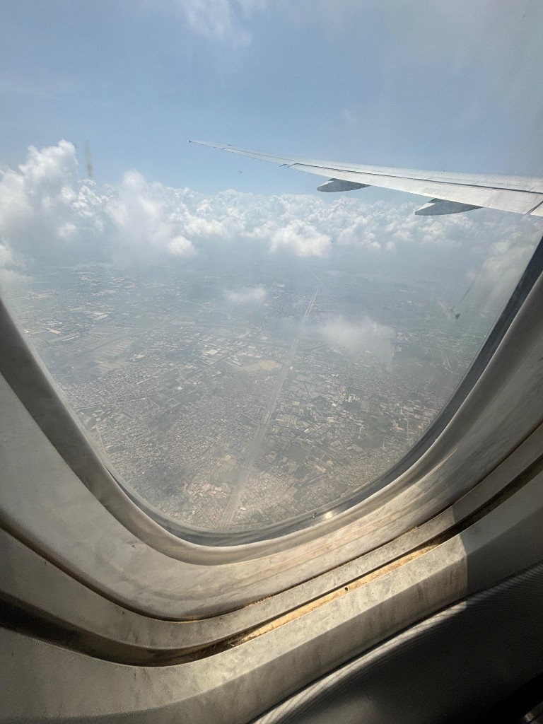Air travel view from airplane window